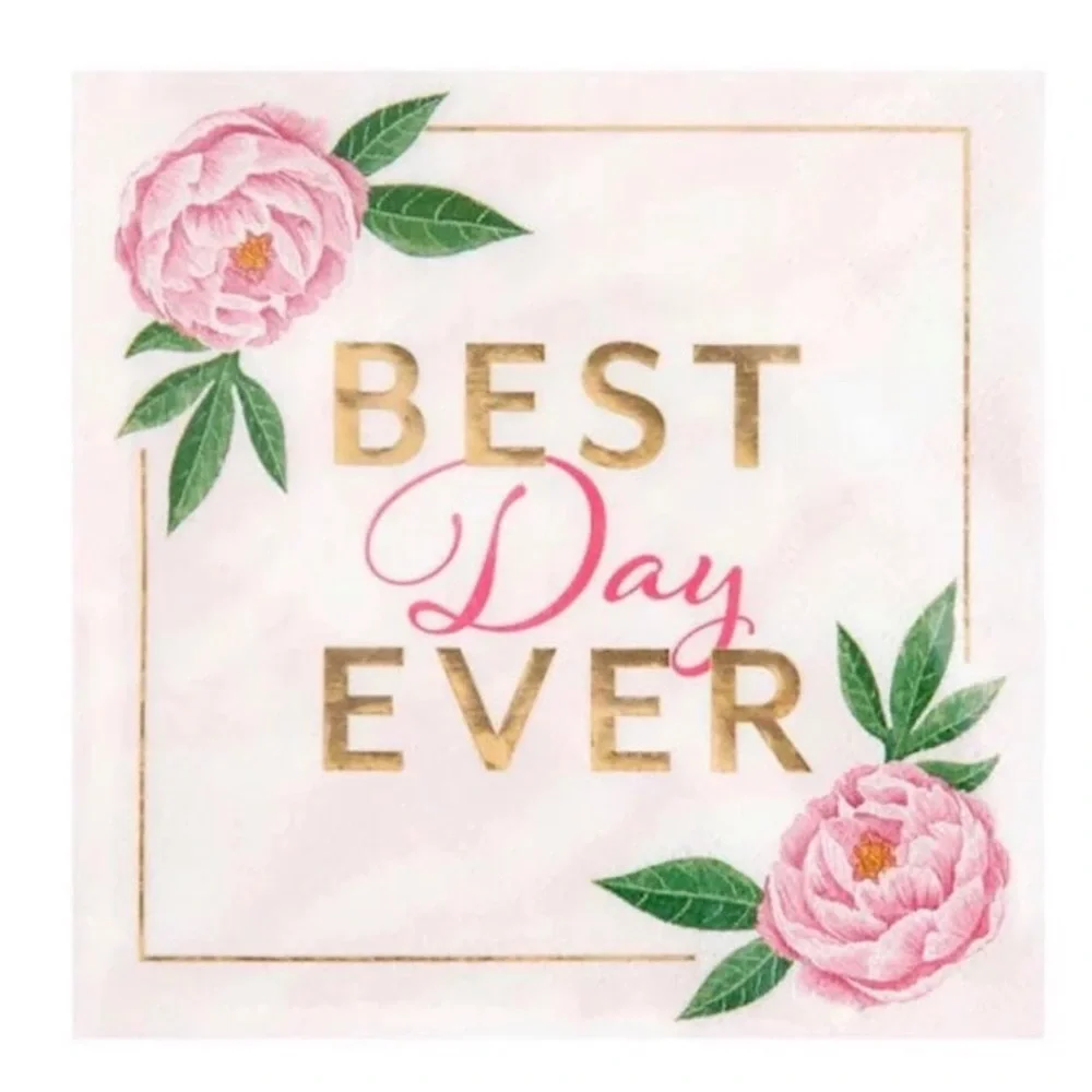Best Day Ever Pink Peony Cocktail Beverage Paper Napkins by Celebrate It